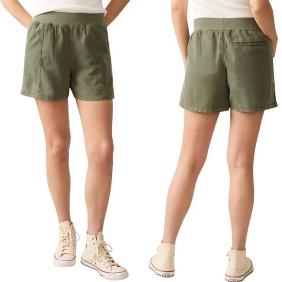 Faherty XL Shorts High Rise Elastic Waistband Pull On Arlie Green Linen Blend - Picture 1 of 11